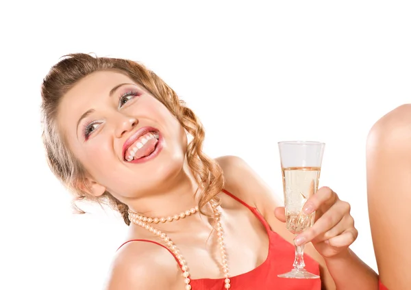 Ragazza attraente con bicchiere di champagne — Foto Stock