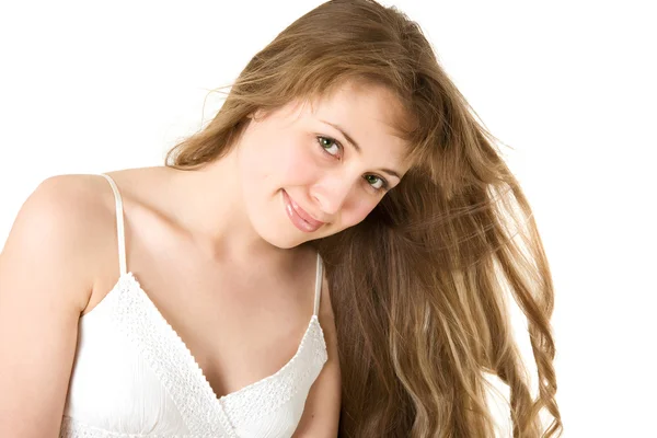 Young woman in the wind looking — Stock Photo, Image