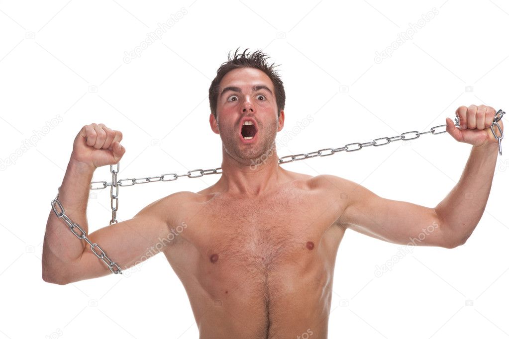 Young muscular man with a chain