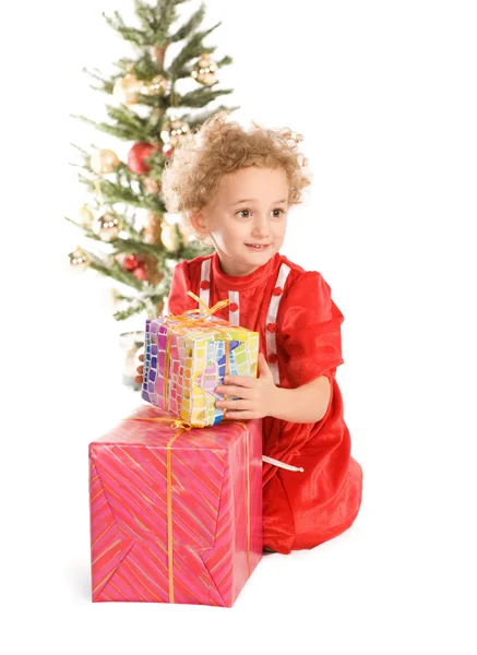 Bir Noel hediyesi ile küçük kız — Stok fotoğraf
