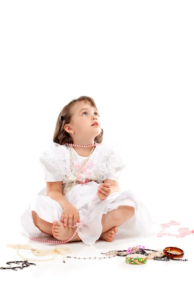Bella bambina in abito bianco — Foto Stock