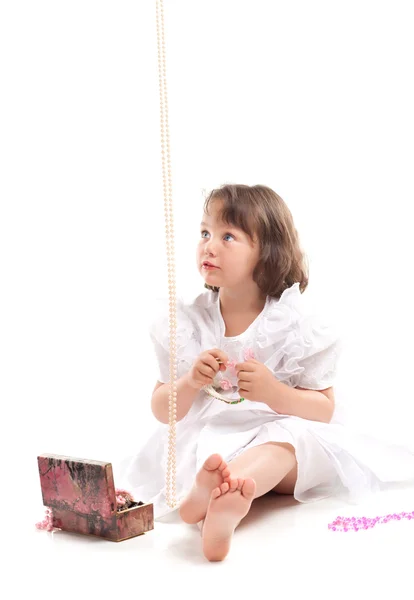 Pretty little girl in white dress — Stock Photo, Image