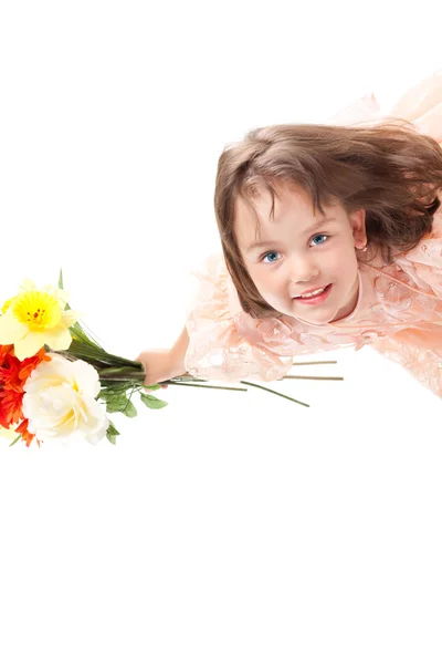 Мила маленька дівчинка з квітами — стокове фото