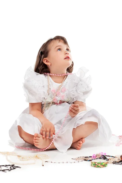 Pretty little girl in white dress — Stock Photo, Image