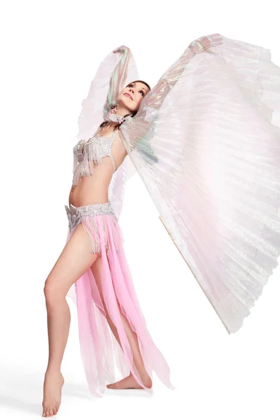 Břišní tanečnice nosí bílý kostým — Stock fotografie