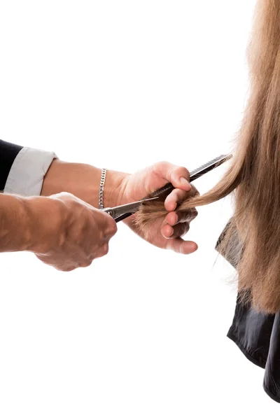 Парикмахер стрижет волосы — стоковое фото