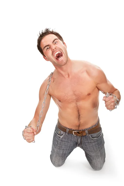 stock image Young muscular man with a chain