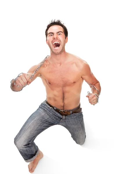 Jovem homem muscular com uma corrente — Fotografia de Stock
