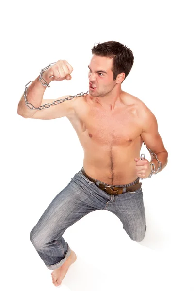 체인 젊은 근육 질 남자 — 스톡 사진