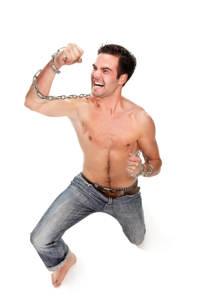 Jeune homme musclé avec une chaîne — Photo
