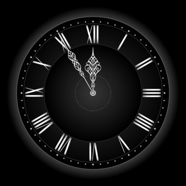 Stylish black silver vector clock. clipart