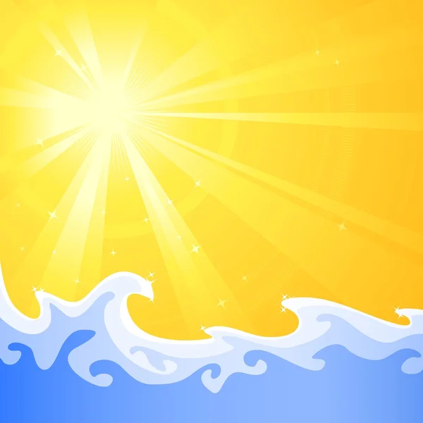 Sol caliente de verano y olas de agua fresca y relajante — Vector de stock