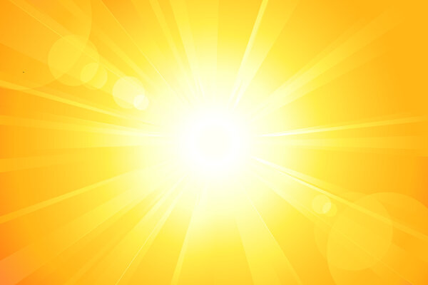 Яркое векторное солнце с бликом объектива
