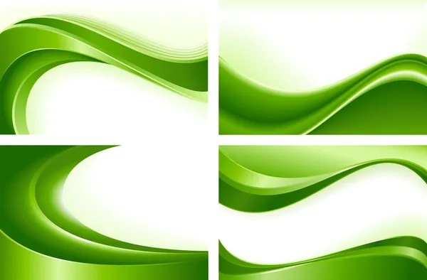 4 fondos abstractos de onda verde — Archivo Imágenes Vectoriales