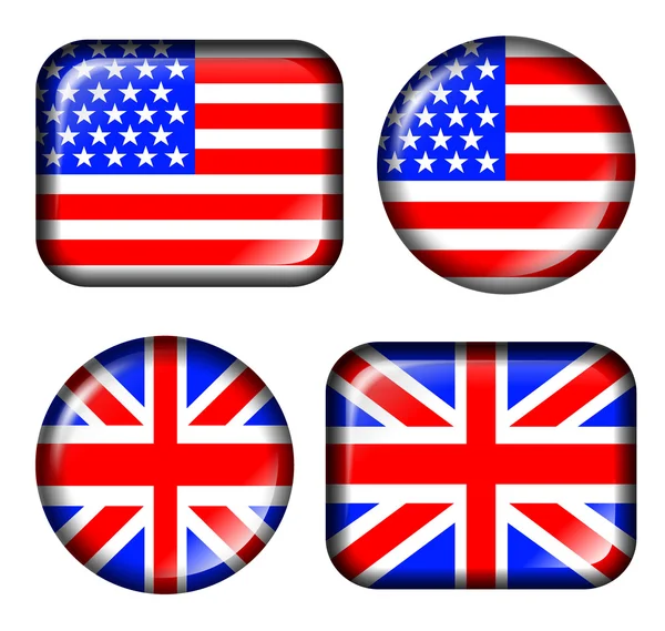 stock image USA and UK Flag Button with 3d effect isolated in white