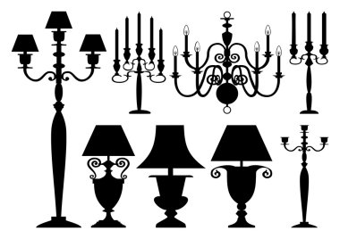 Set of antique lighting silhouettes clipart