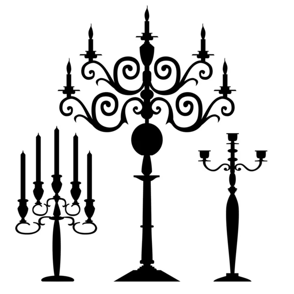 Conjunto de siluetas de candelabros vectoriales — Vector de stock
