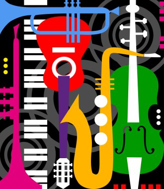 Music instruments on black clipart