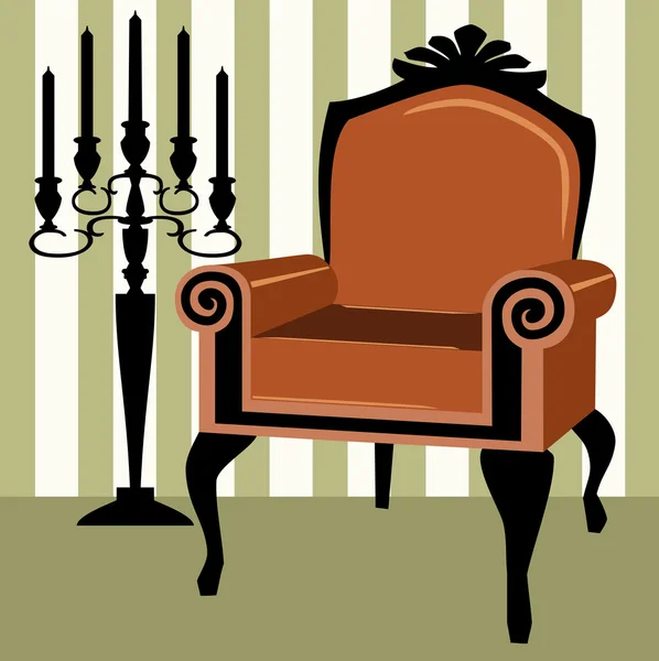Escena interior con sillón y candelabro — Vector de stock