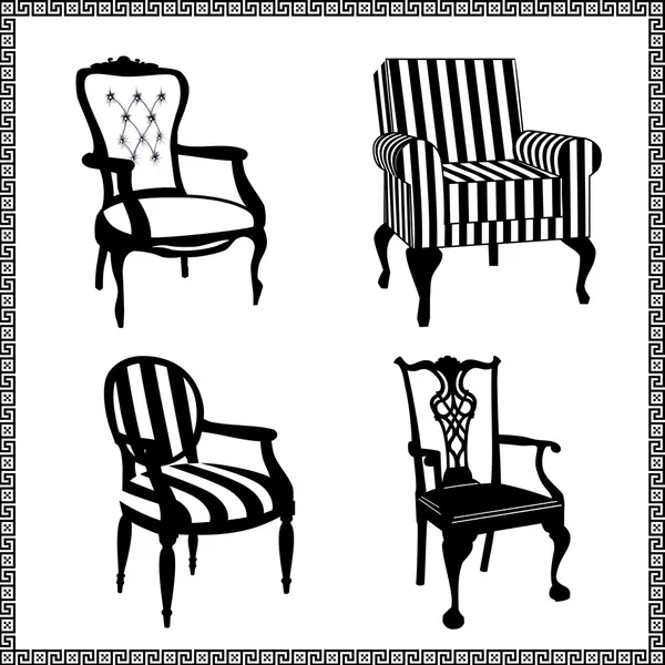 Set van antieke stoelen silhouetten — Stockvector