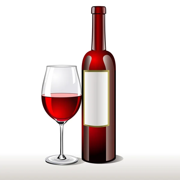 Bottiglia di vino rosso con un bicchiere — Vettoriale Stock