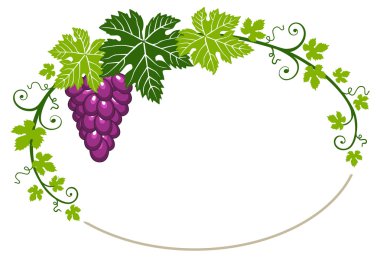 Grapes frame with leaves on white background