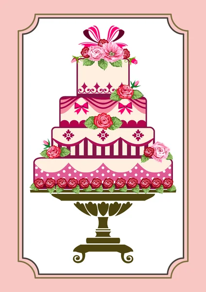 Cake met rozen — Stockvector