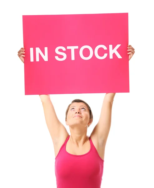 Gelukkige vrouw met een banner — Stockfoto
