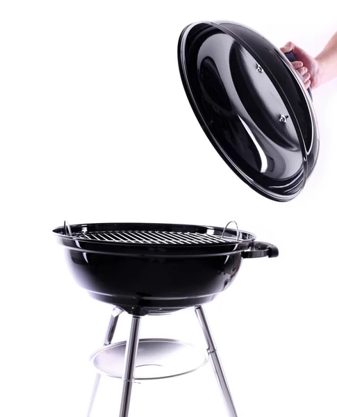 Nuovo barbecue nero con coperchio — Foto Stock