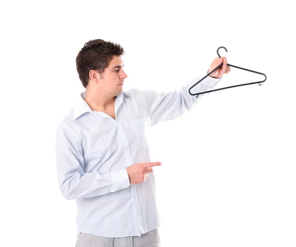 Man with a hanger — Stock Photo, Image