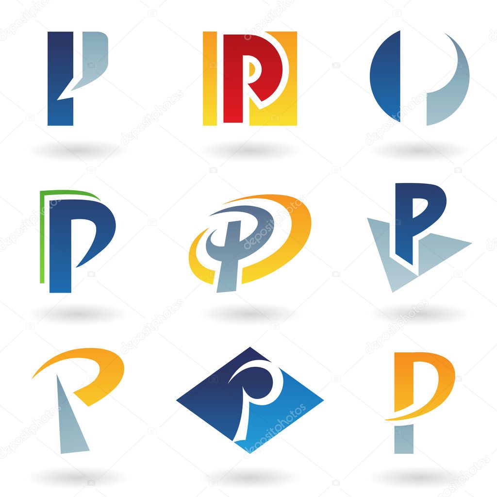 Illustration of abstract icons based on the letter P, isolated on white background
