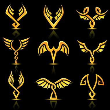 Golden glossy abstract wings clipart