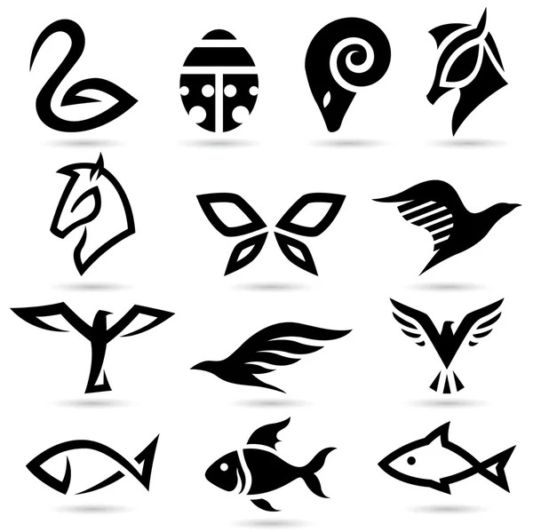 Abstracte dierlijke pictogrammen silhouetten — Stockvector