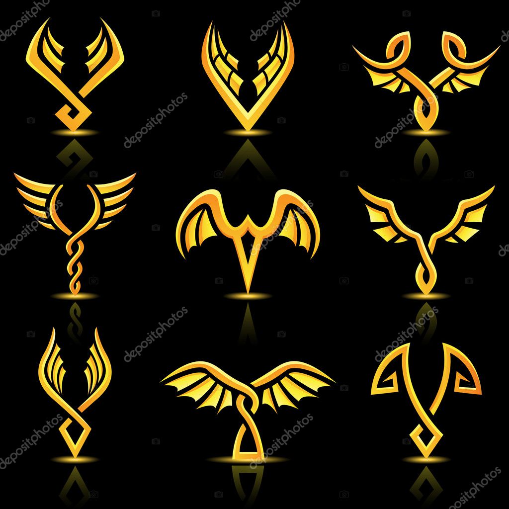 Vector illustration of Golden glossy abstract wings