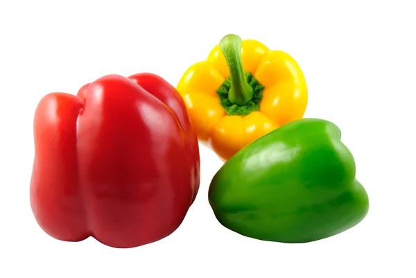 Kırmızı biber (capsicum annuum) - kırmızı, yeşil ve sarı bell pepper — Stok fotoğraf