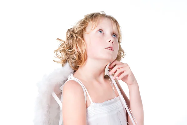 Menina adolescente bonito fazendo desejo como anjo — Fotografia de Stock