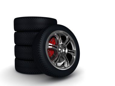 Wheels with steel rims over the white background clipart