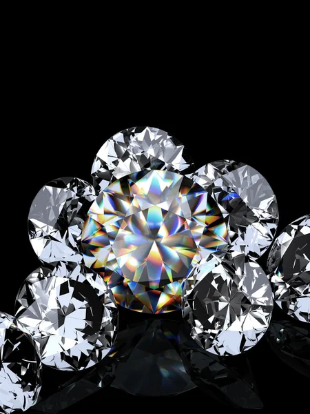 Gyémántok csoportja fekete háttérrel — Stock Fotó