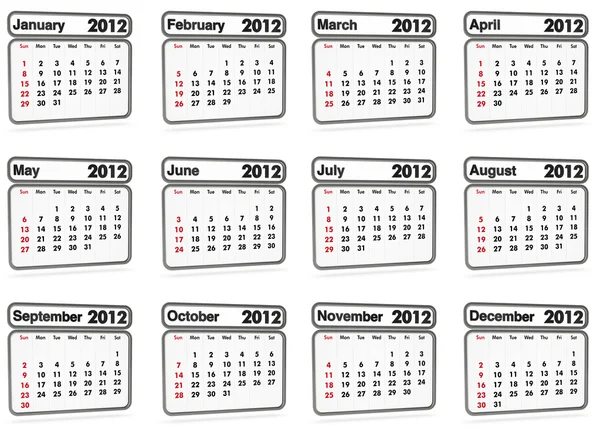 Kalender 2012 - alla månader — Stockfoto
