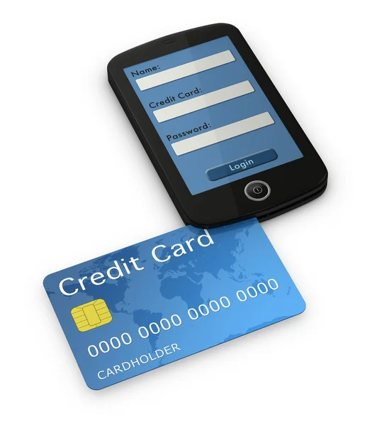 Мобильный телефон и кредитная карта — стоковое фото
