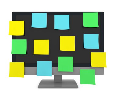 Sticky notes on a monitor clipart