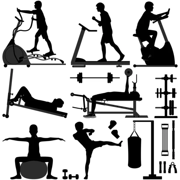 Γυμναστήριο γυμναστήριο προπόνηση άσκηση άνθρωπος — Διανυσματικό Αρχείο