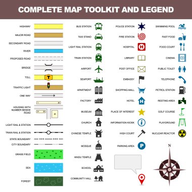 Map icon legend symbol sign toolkit element clipart