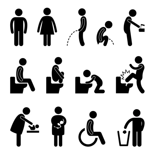 Toilet badkamer zwangere handicap openbare teken — Stockvector