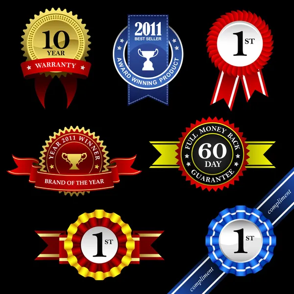 Prix de bannière de médaille de trophée d'insigne de rosette de ruban de sceau — Image vectorielle