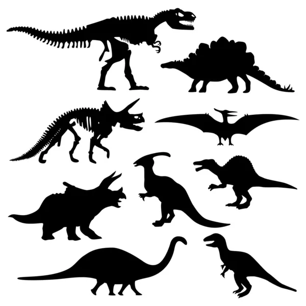 恐龙的剪影史前骨架骨 — 图库矢量图片