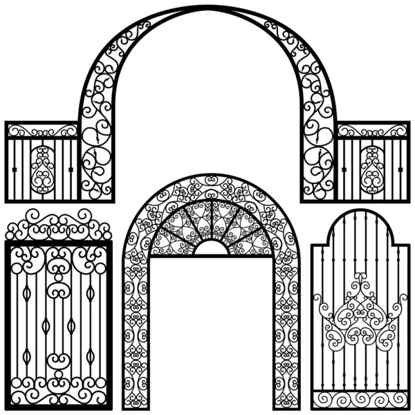 入り口ゲート ドアのフェンス ビンテージ レトロな古代の庭 — ストックベクタ