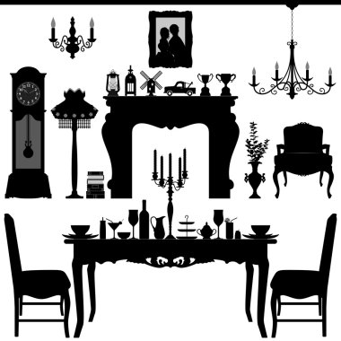 Dining Area Traditional Old Antique Furniture Interior Design clipart