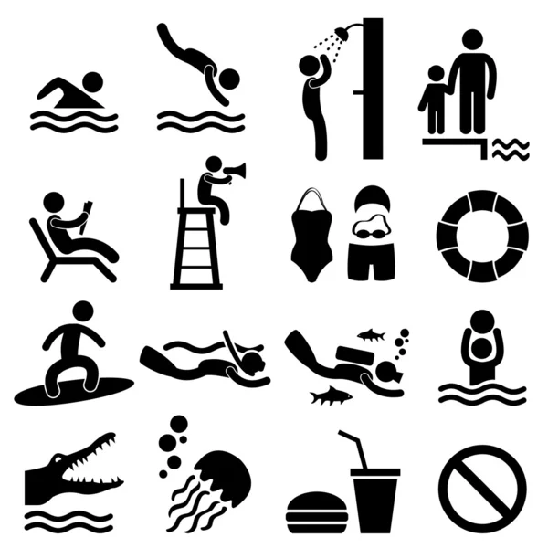 Muž bazén moře pláž znaménko symbol piktogram ikonu — Stockový vektor