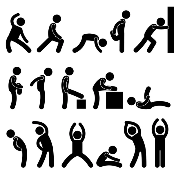 Ícone atlético do Pictograma do símbolo do alongamento do exercício do homem — Vetor de Stock